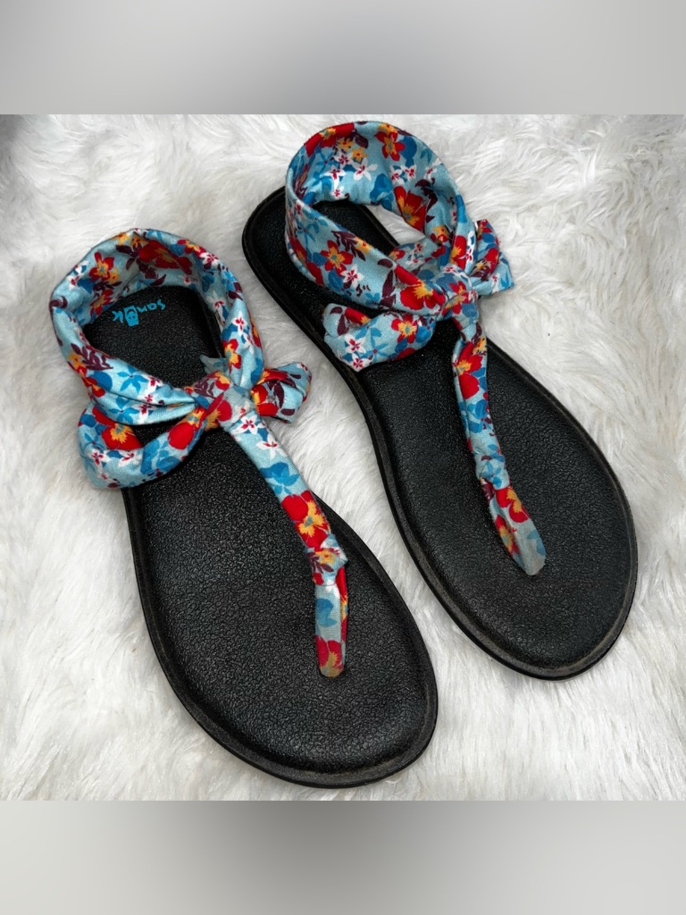 Sanuk Sandals Yoga Sandals Slingback Sandals Blue Floral Lightweight Size 9